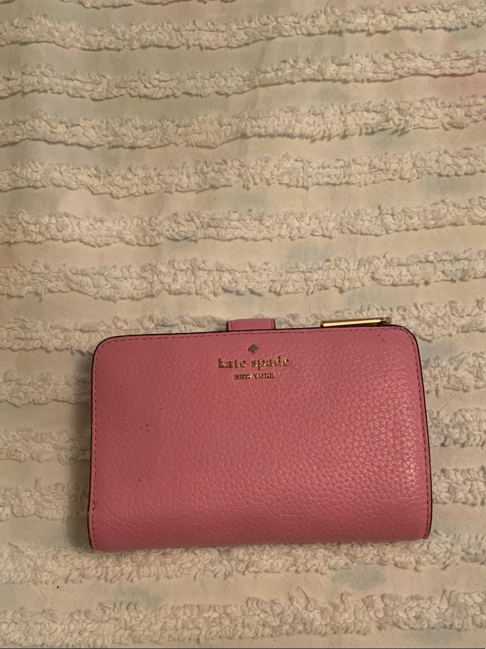 kate spade Pink Pebbled Leather Zip Wallet with Gold Logo